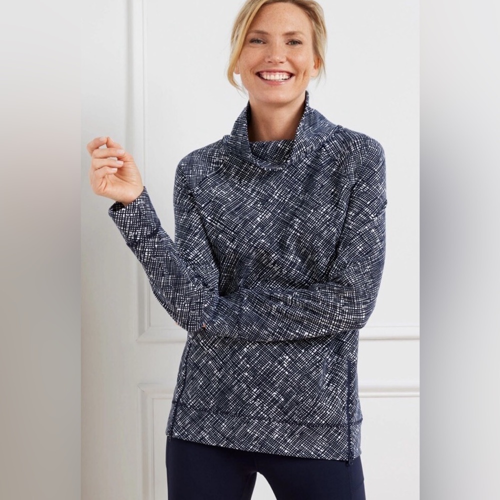 T by Talbots Pullover Women’s Sweater Size XL Navy Print mock neck